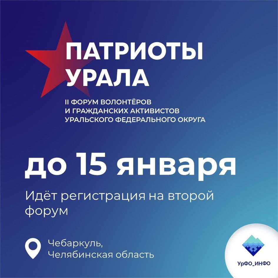 Регистрация на форум волонтеров и гражданских активистов "Патриоты Урала" идёт до 15 января